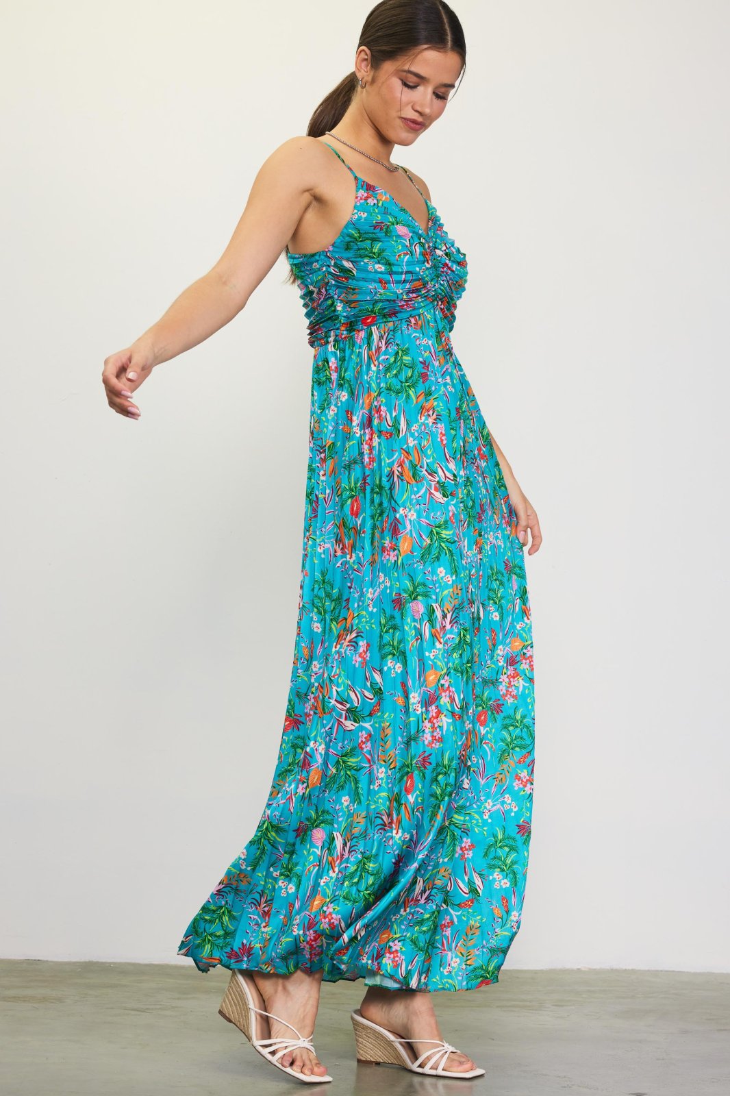 TROPICAL TEAL PLEATS DRESS from Raggdoll Boutique, perfect for trendy coastal style and summer outfits Texas.