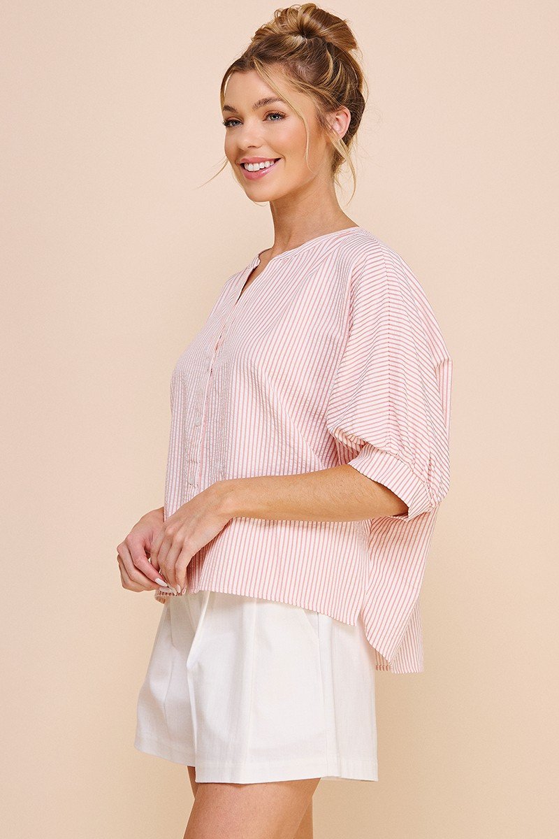 PINK PINSTRIPE TOP from Raggdoll Boutique, perfect for summer outfits Texas and trendy coastal style.