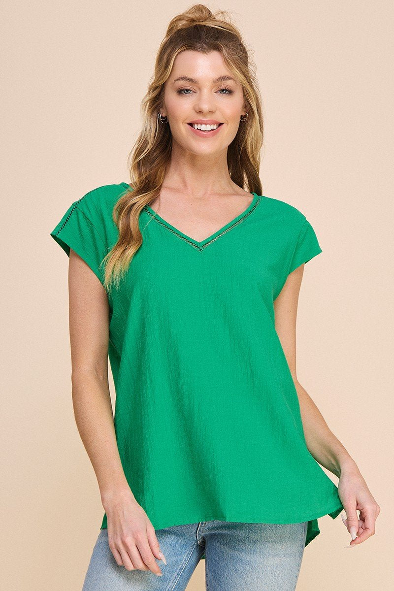 KELLY GREEN TEXTURED TOP from Raggdoll Boutique, perfect for trendy coastal style and summer outfits Texas.