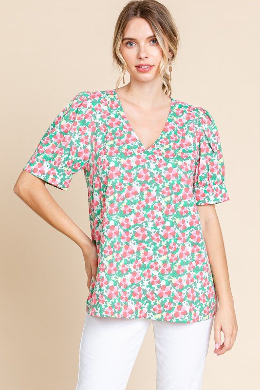 Cora Top: Floral stylish top for women from a coastal boutique, perfect for tropical vacations and curvy plus size fashion.
