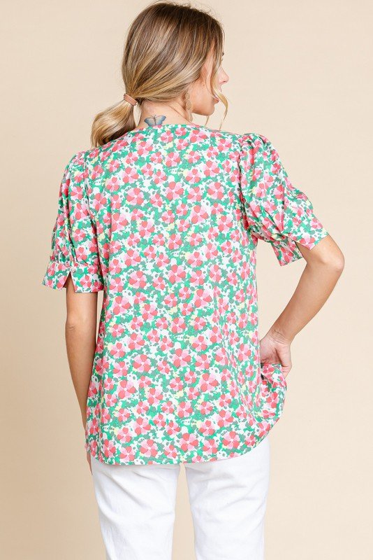 Cora Top featuring floral print, perfect for coastal boutique clothing and tropical vacations. Curvy plus size options available.