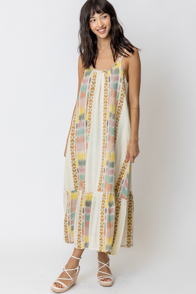 Emmy Dress from Raggdoll Boutique, a trendy coastal style embroidered cami maxi dress for summer outfits Texas.