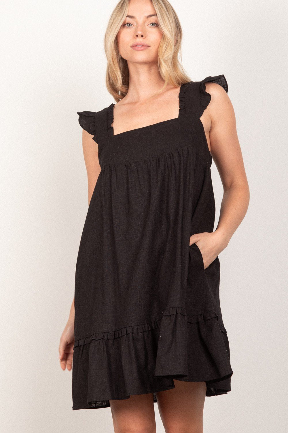 Maddie Dress in Black from Raggdoll Boutique, perfect for trendy coastal style and summer outfits in Texas.