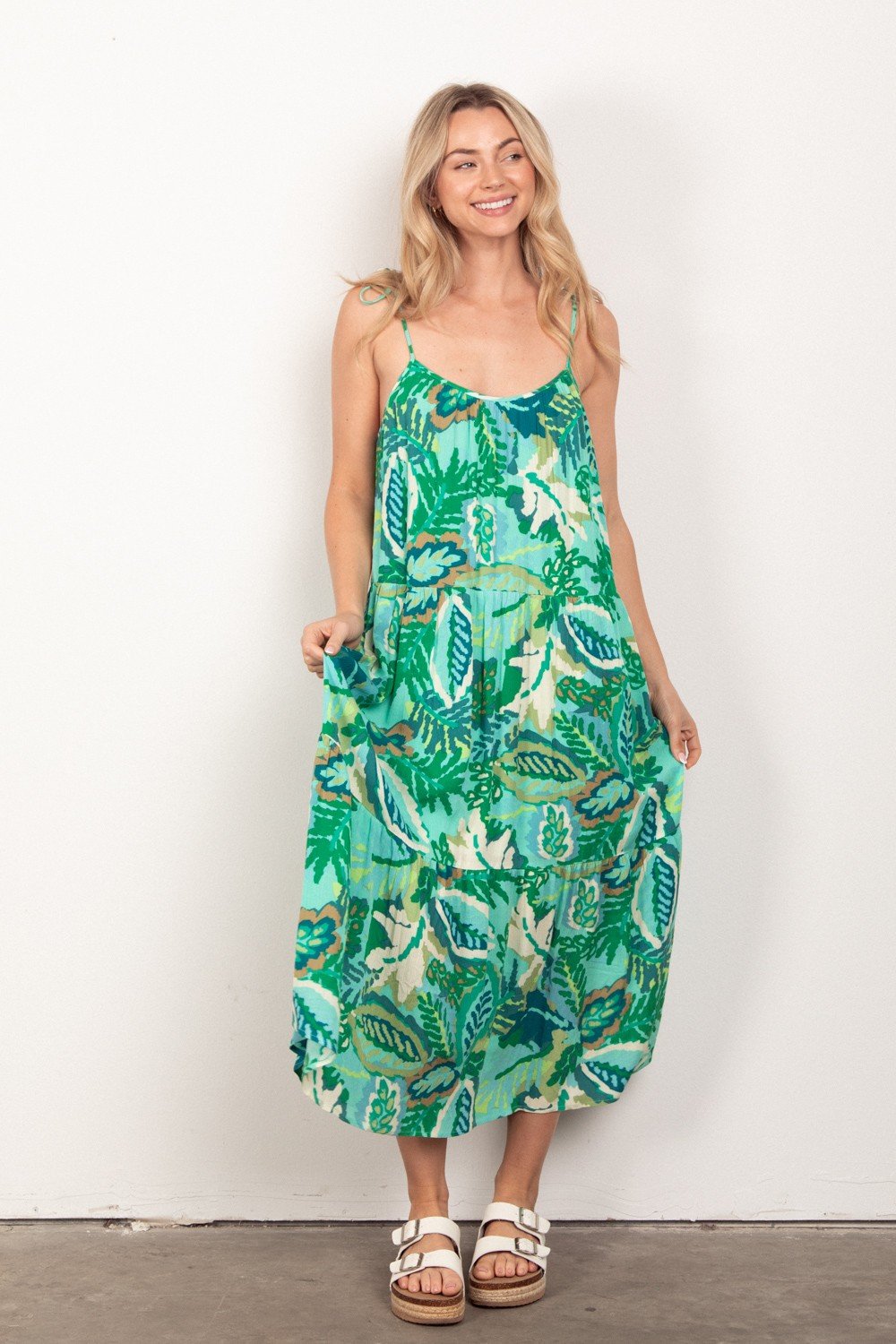 Plus Beautiful Green Mix Maxi dress from Raggdoll Boutique for trendy coastal style and summer outfits Texas.