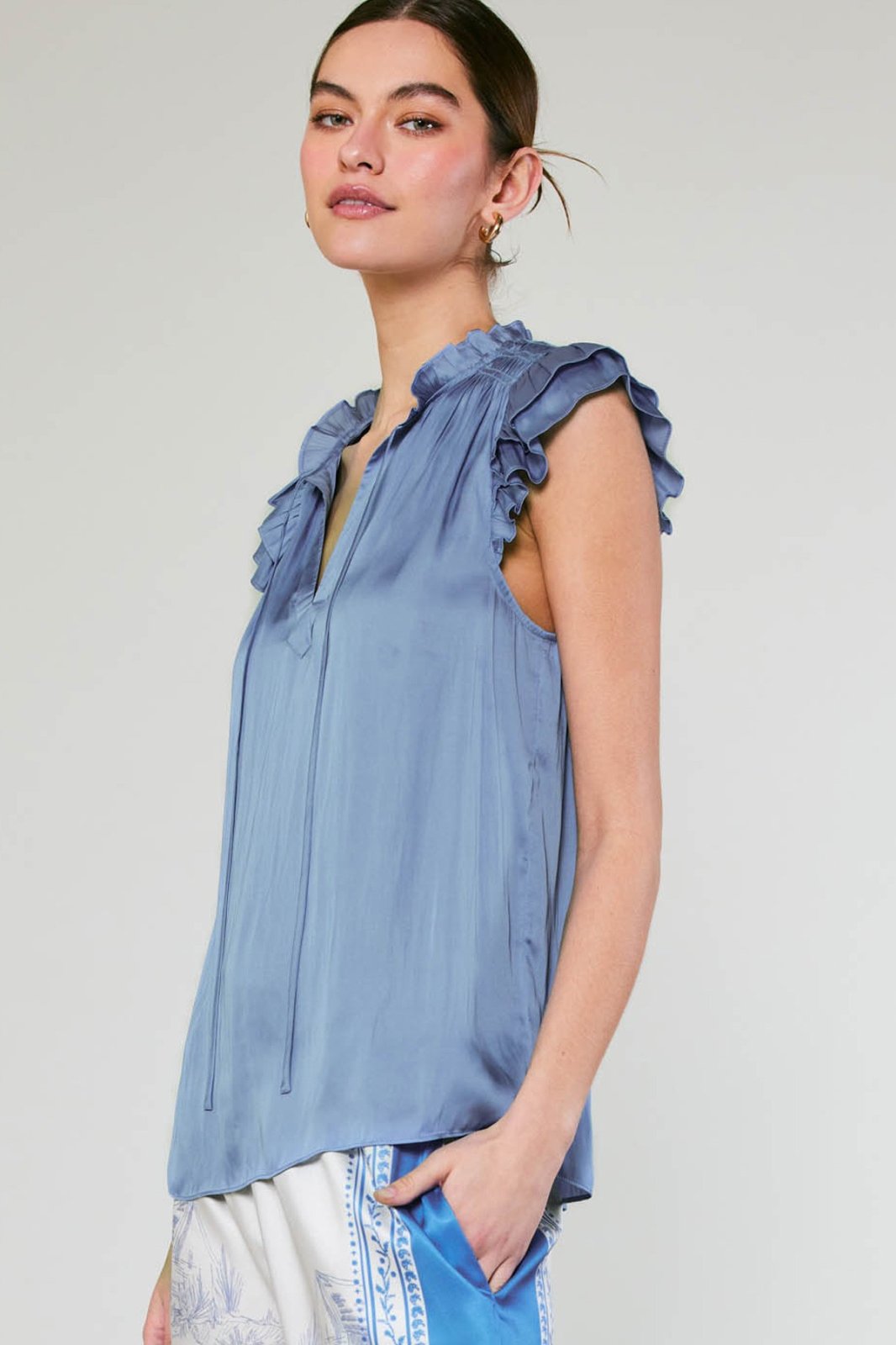 Celine Top in blue, stylish women's top perfect for coastal boutique clothing and tropical vacation dresses.