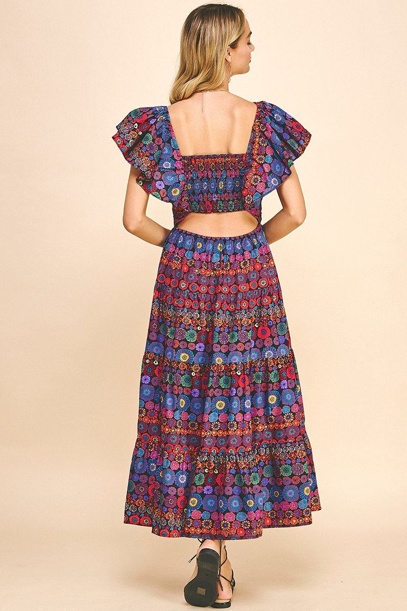 Happy Flowers Dress w/Open-Back Detail from Raggdoll Boutique, perfect for trendy coastal style and summer outfits.