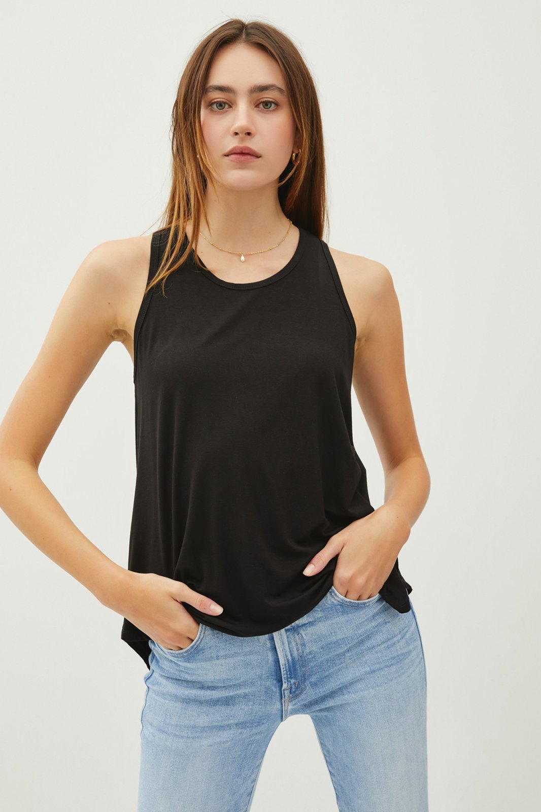 BLACK FLOWY TANK TOP from Raggdoll Boutique, perfect for summer outfits in Port Aransas and trendy coastal style.