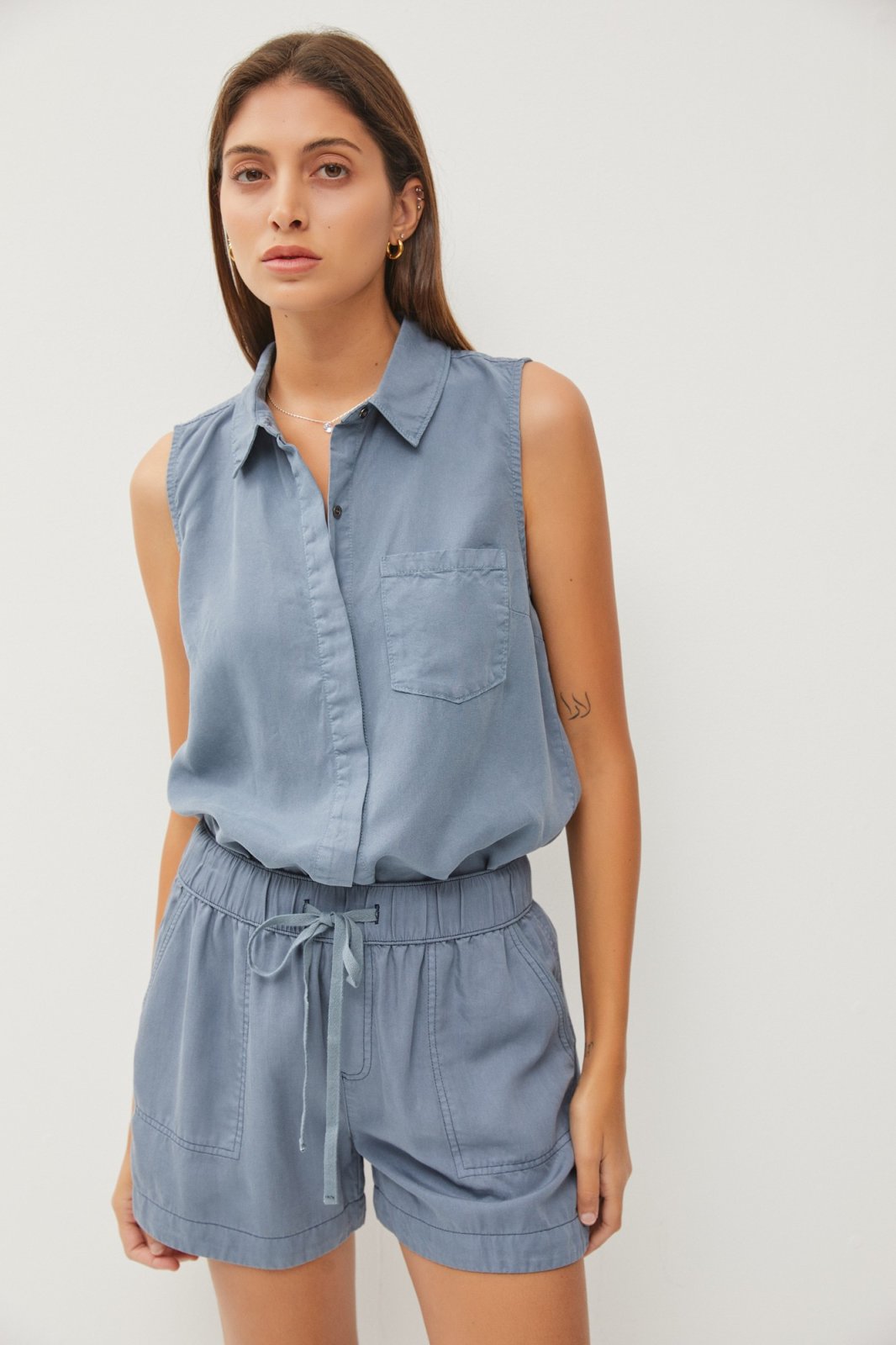 Slate Blue Tencel Shorts from Raggdoll Boutique, trendy coastal style for summer outfits Texas.