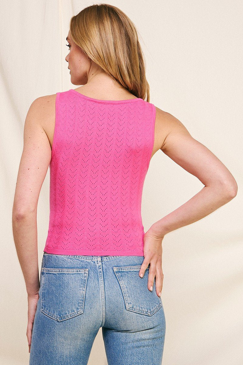 Raspberry Pink Pointelle Sweater Tank from Raggdoll Boutique, showcasing trendy coastal style and summer outfits Texas.