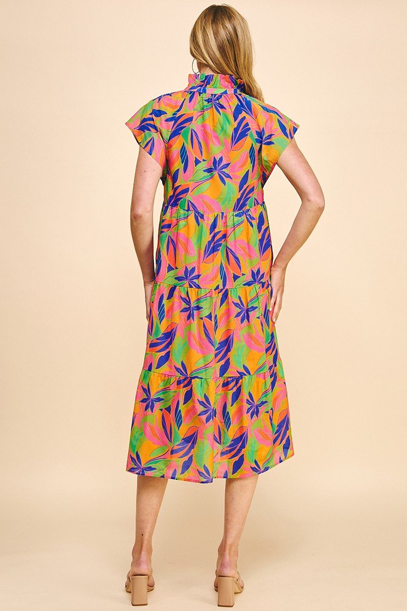 Back view of SUSAN DRESS from Raggdoll Boutique, showcasing vibrant coastal style perfect for summer outfits Texas.