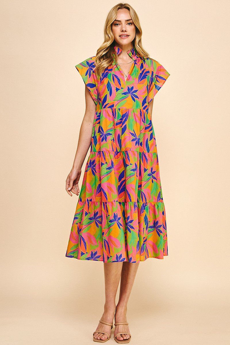 SUSAN DRESS from Raggdoll Boutique, vibrant floral pattern, perfect for summer outfits Texas and vacation wardrobe boutique.