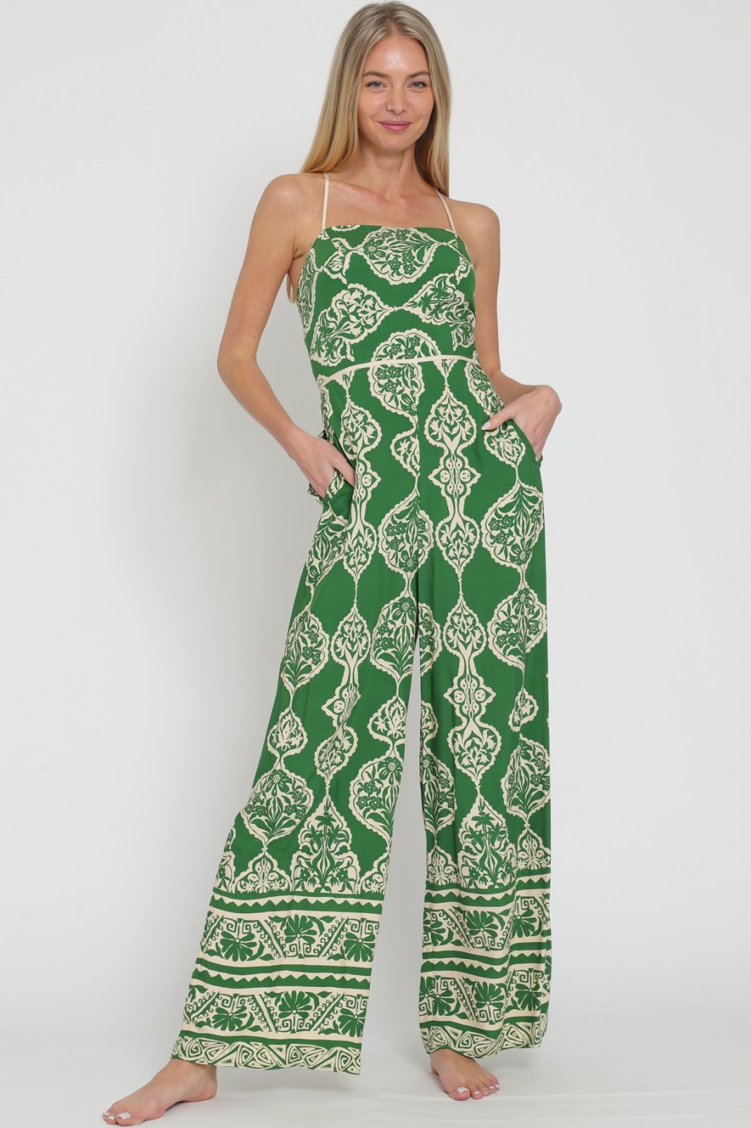 Kelly Jumpsuit showcasing trendy coastal style at Raggdoll Boutique, perfect for women’s clothing in Port Aransas.