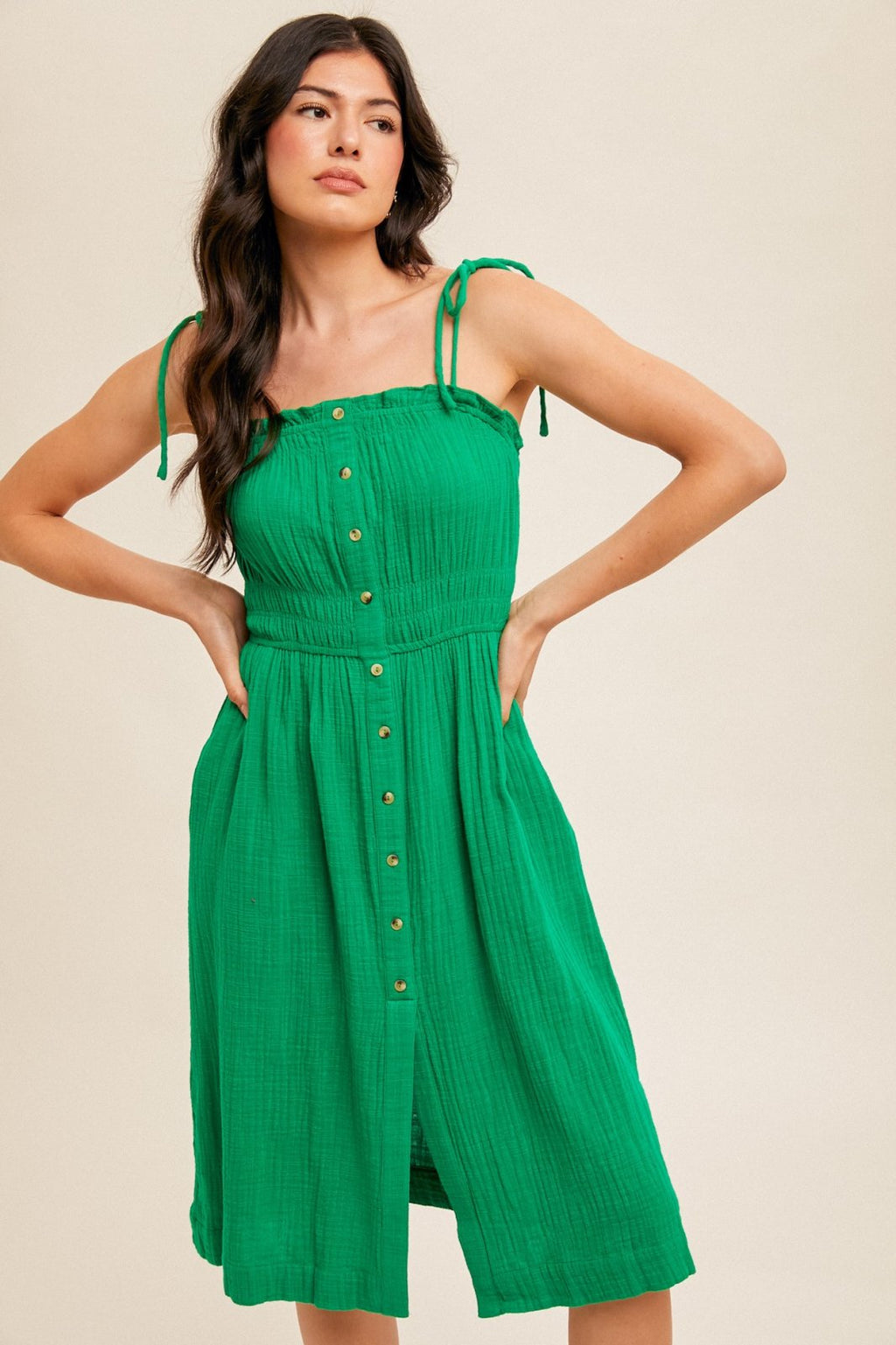 Kylie Dress from Raggdoll Boutique, trendy coastal style in vibrant green, perfect for summer outfits Texas.