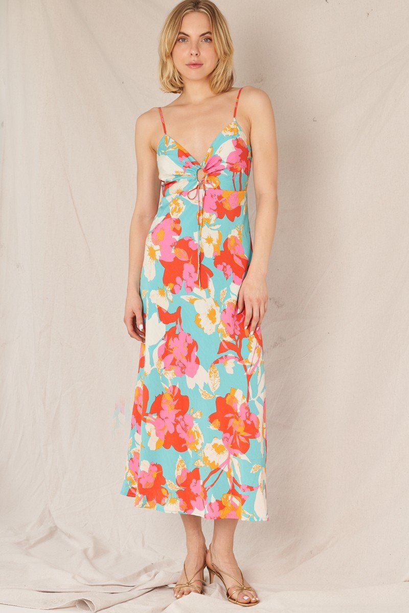 Tanner Dress from Raggdoll Boutique, tropical print midi dress perfect for summer outfits Texas and vacation wardrobe.