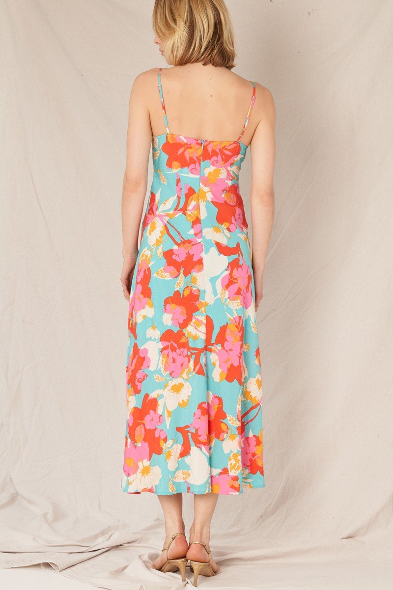 Tanner Dress back view showcasing tropical print, perfect for summer outfits Texas from Raggdoll Boutique.