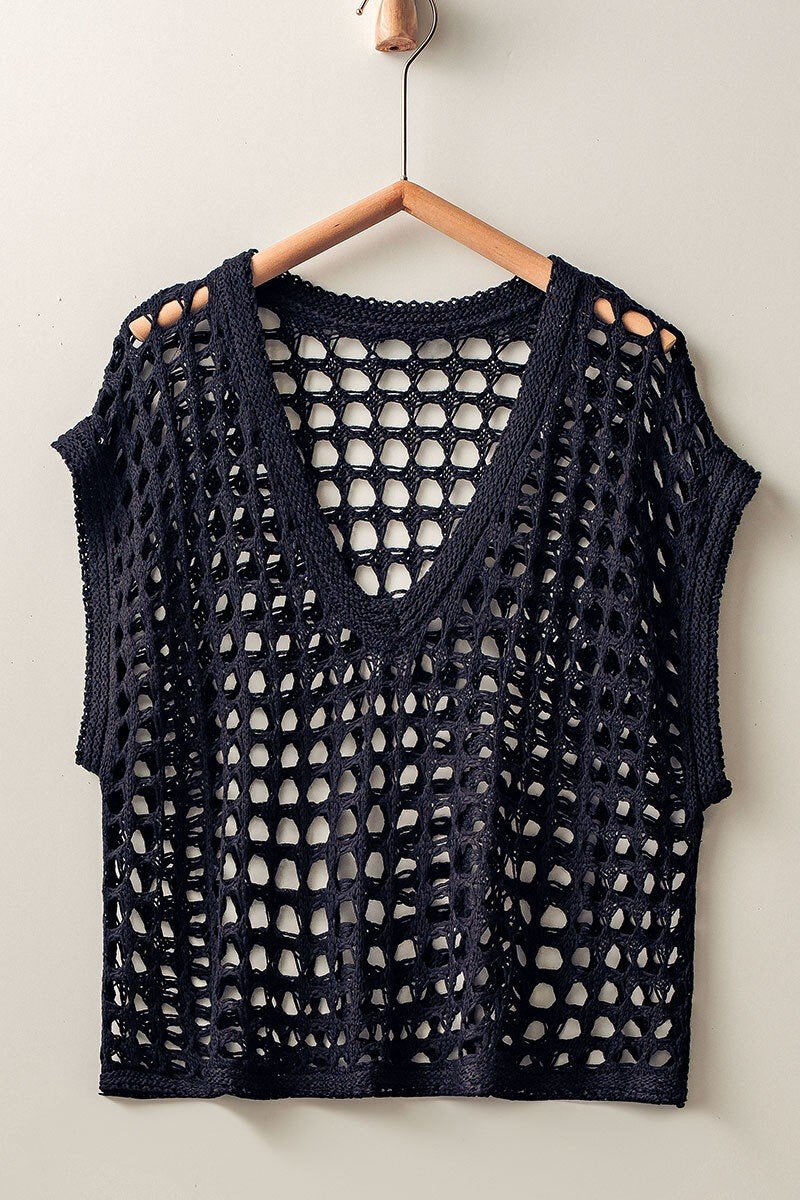 BLACK CROCHET TOP from Raggdoll Boutique, perfect for trendy coastal style and summer outfits Texas.