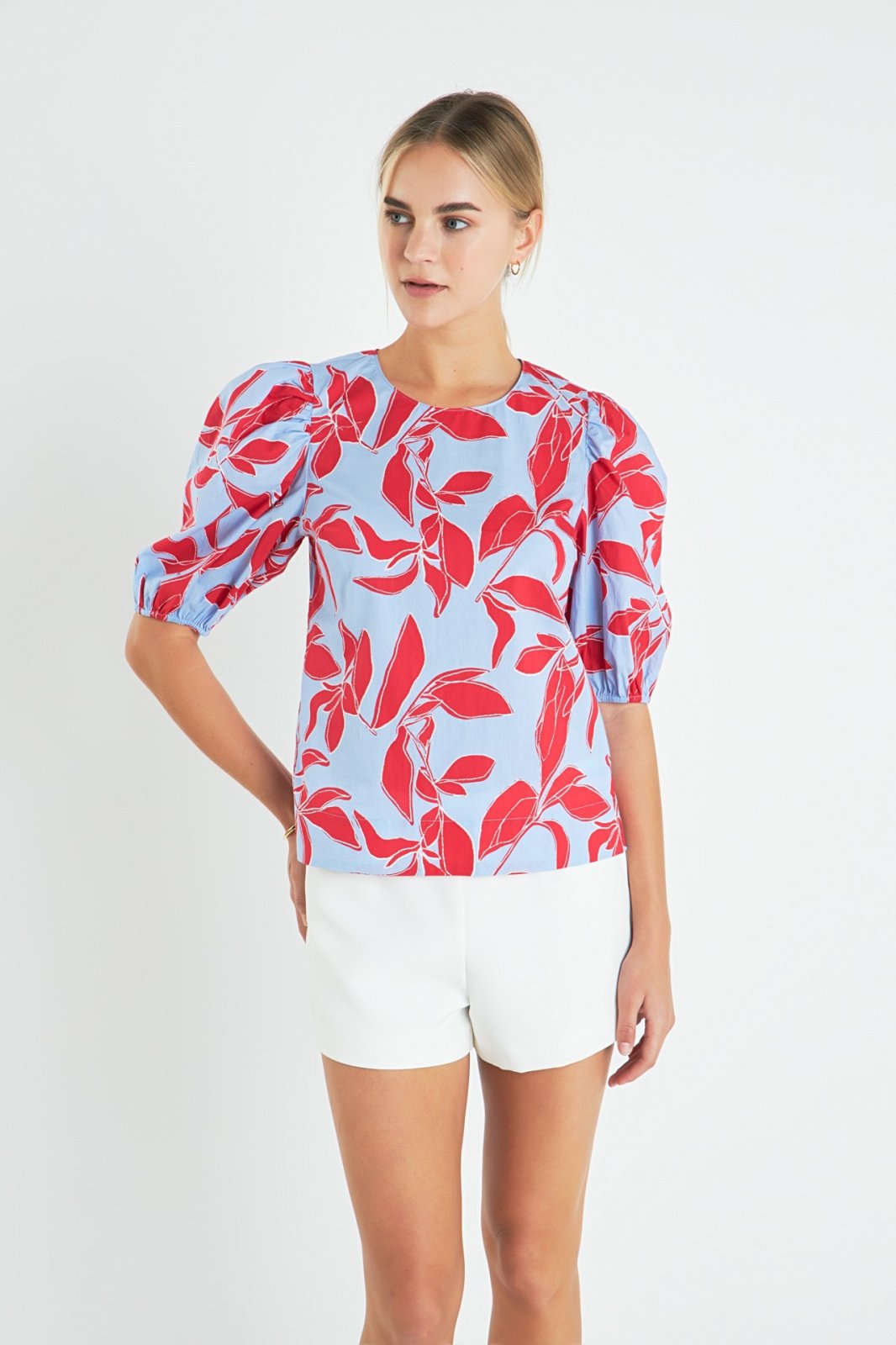 Blue, Red Puff Sleeve top from Raggdoll Boutique, perfect for trendy coastal style and summer outfits Texas.