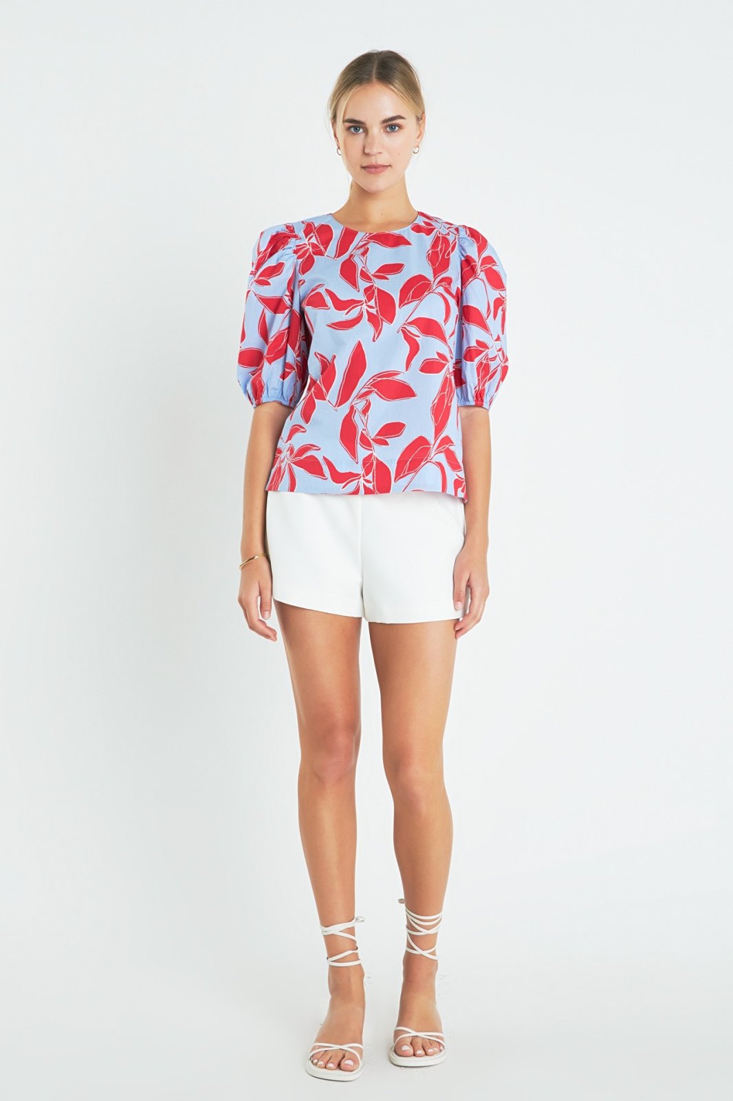 Blue, Red Puff Sleeve top from Raggdoll Boutique, perfect for coastal fashion and summer outfits in Port Aransas.