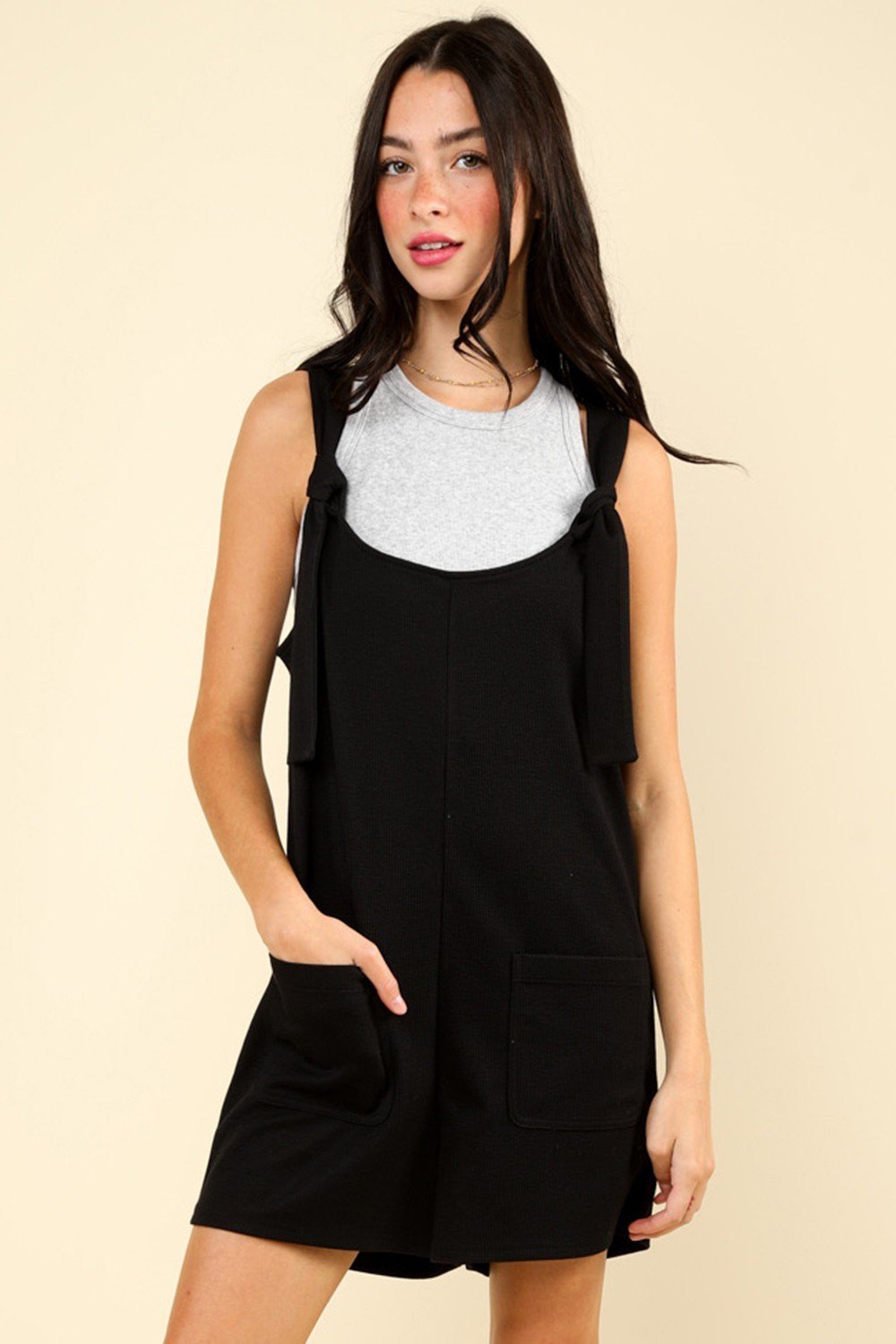 Riley Romper (BLACK) from Raggdoll Boutique, perfect for trendy coastal style and summer outfits in Texas.