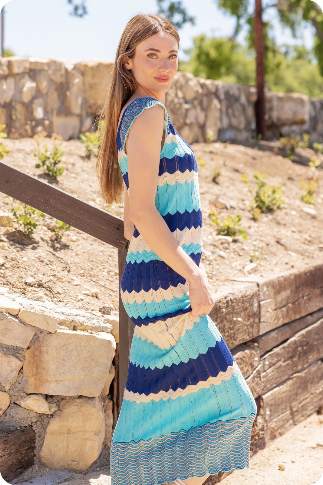 Melissa Dress featuring textured scalloped design, perfect for summer outfits at Raggdoll Boutique.