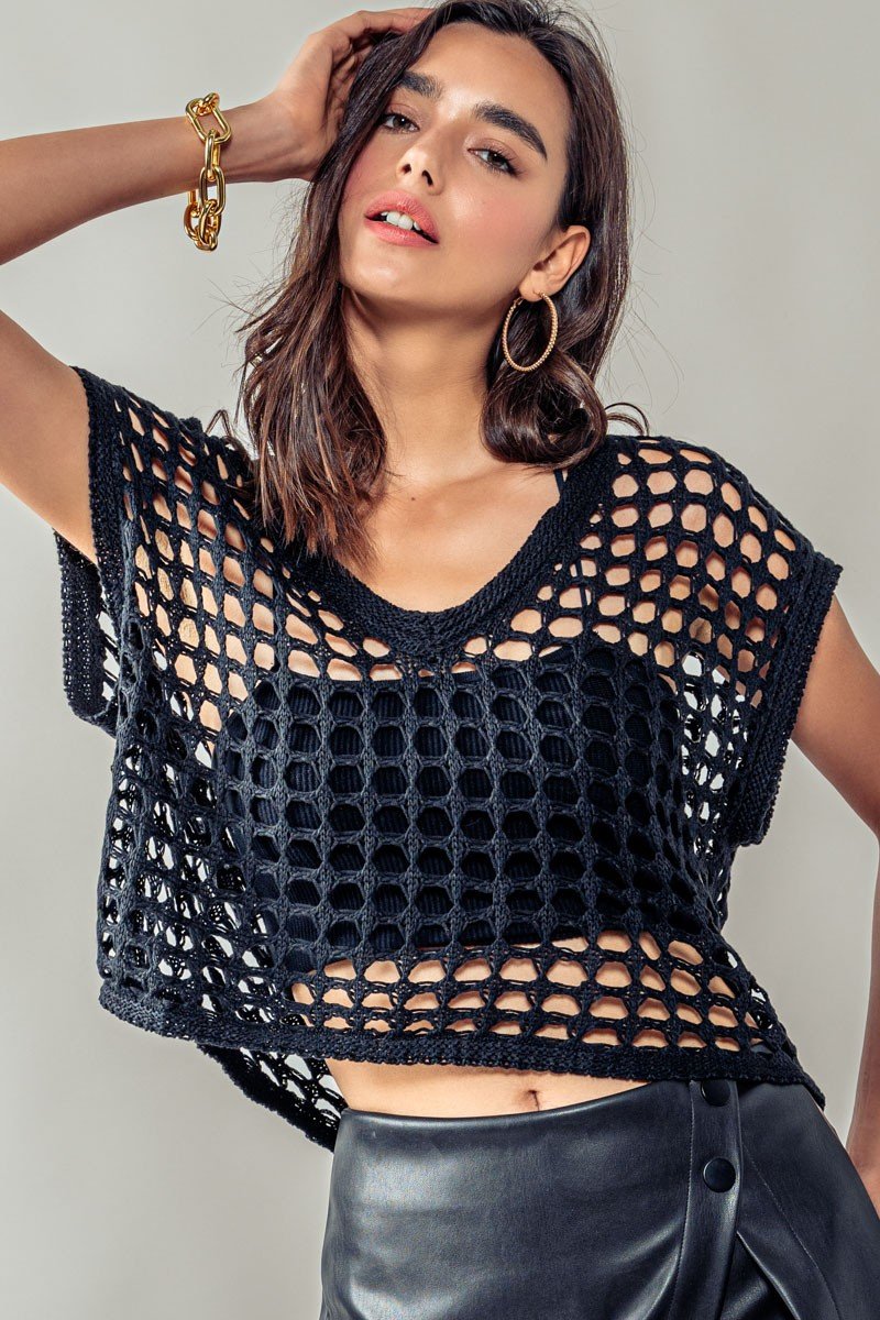 BLACK CROCHET TOP from Raggdoll Boutique, perfect for trendy coastal style and summer outfits in Texas.