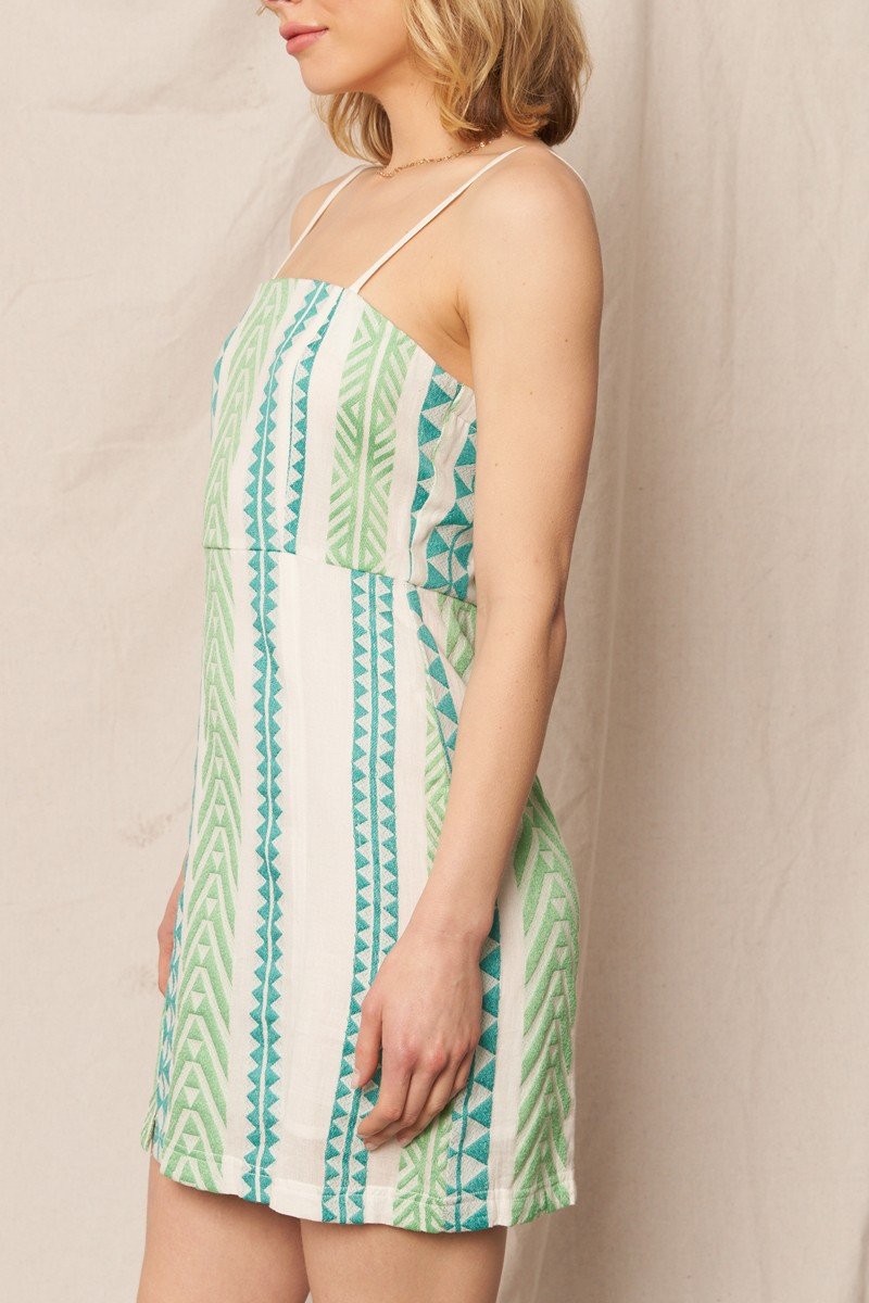 Mindy Dress in mint and white, perfect for summer outings; a stylish addition to coastal boutique clothing and beach dresses.
