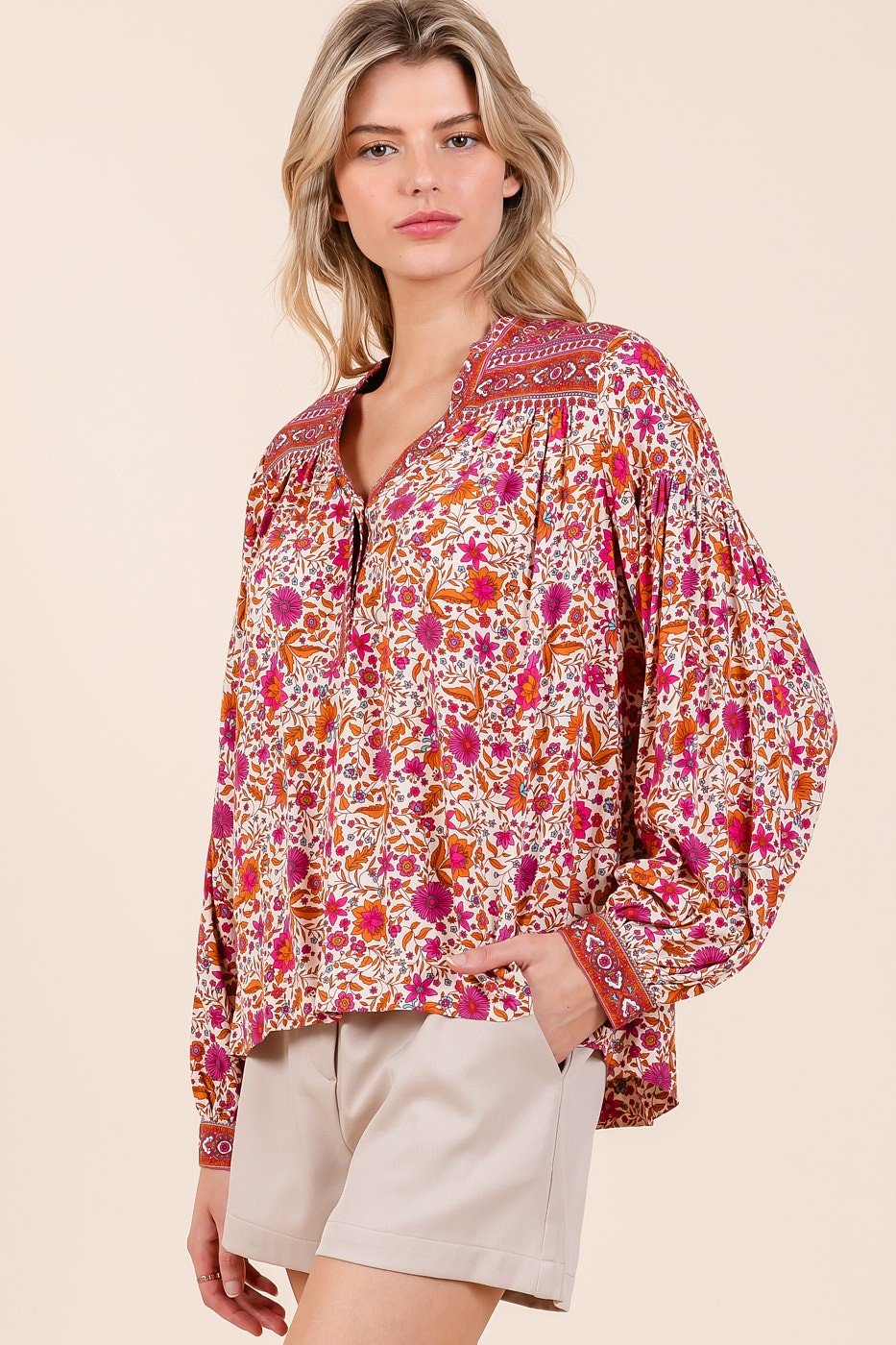 Orange and Pink Floral Border Top from Raggdoll Boutique, perfect for summer outfits Texas and vacation wardrobe boutique.