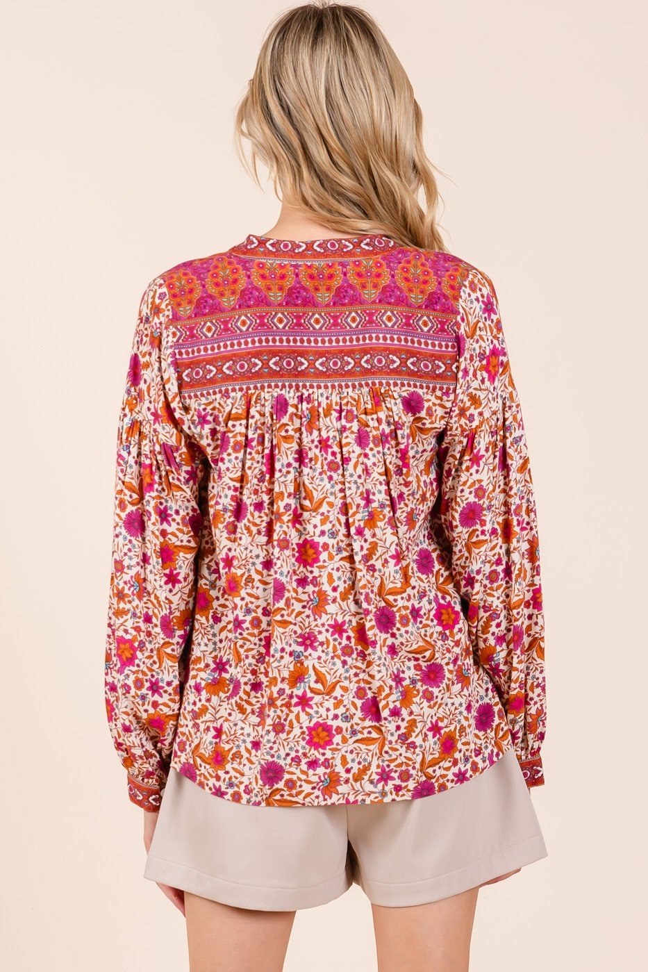 Orange and Pink Floral Border Top from Raggdoll Boutique, perfect for summer outfits in Port Aransas.
