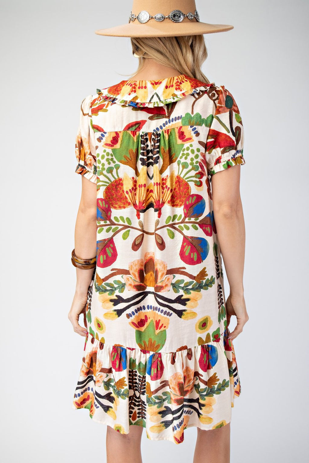Colorful floral Katie Dress perfect for Port Aransas boutique, beach days, and tropical vacations. Stylish and curvy fit.