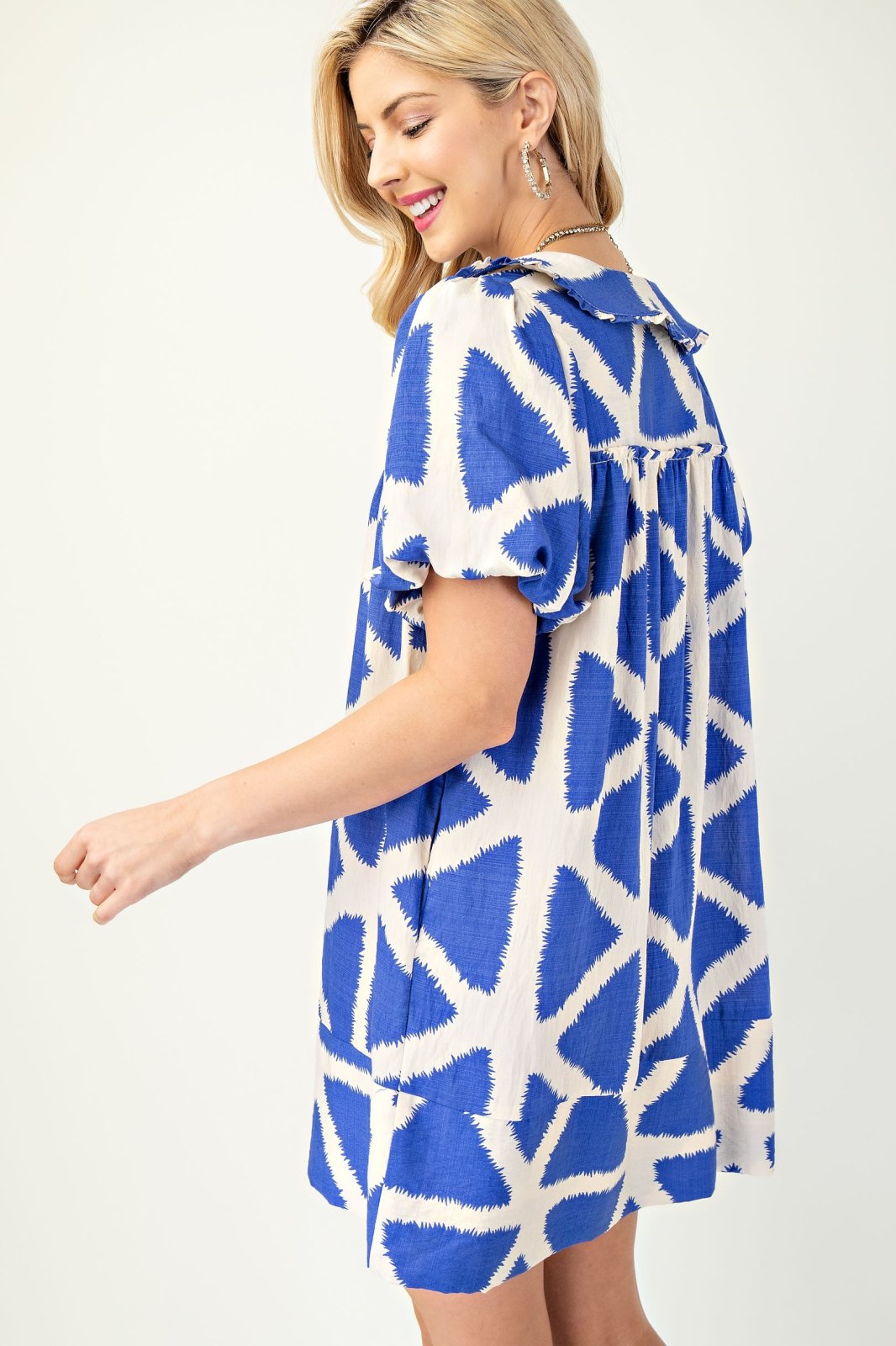 Stylish Blue Iris Mini Dress for women, perfect for coastal boutique clothing and tropical vacation. Curated fashion from Port Aransas.