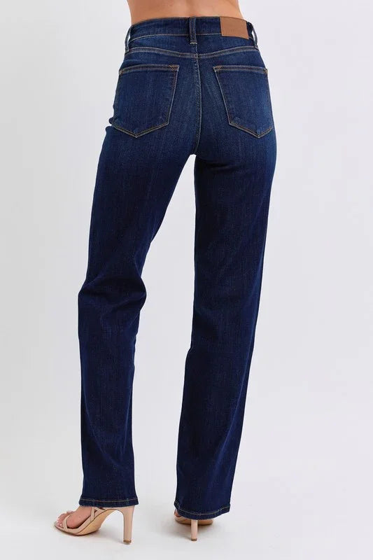 JUDY BLUE high waisted straight dark denim jeans, ideal for coastal boutique clothing and curvy plus size fashion.