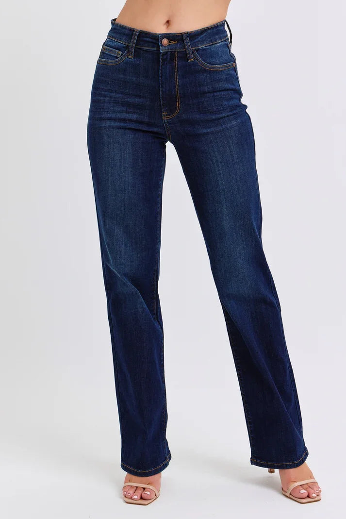JUDY BLUE high waisted straight denim jeans for women, perfect fit for curvy fashion lovers, available at Port Aransas boutique.