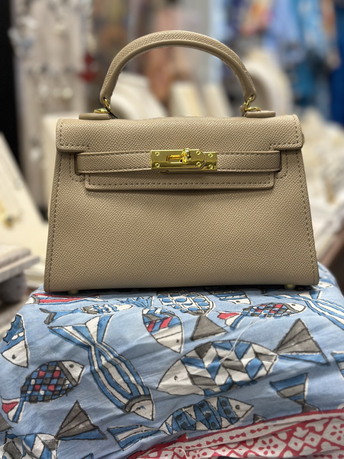 Rosalynn Bag in beige with gold-tone hardware, stylish designer-inspired handbag for curvy plus size fashion.