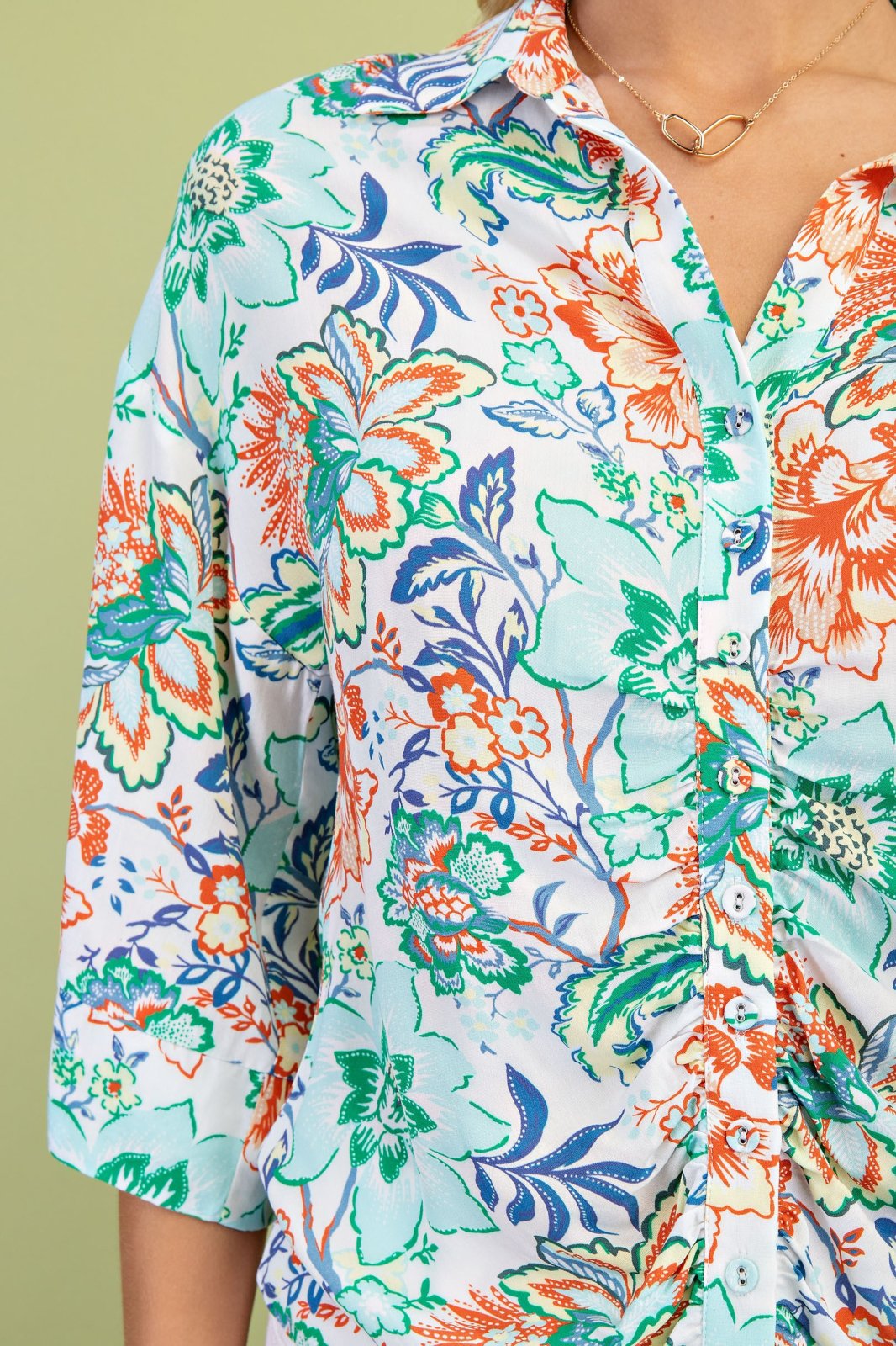 Mint Mixed Floral Button Front-Top for women, perfect for beach dresses at a Port Aransas boutique, stylish and tropical.