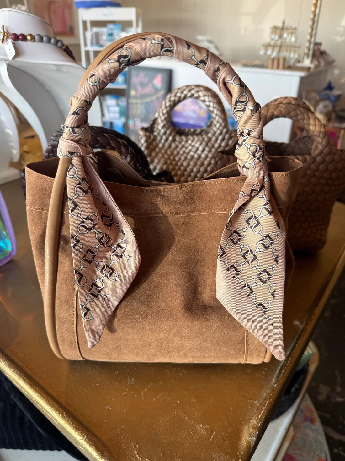 Gianna Suede Bag- Tan