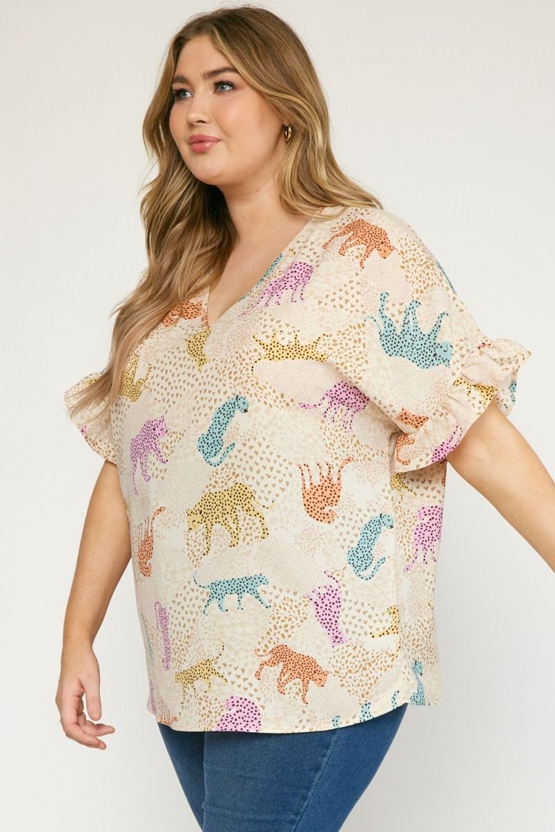 PLUS CREAM MULTI CHEETAH TOP from Raggdoll Boutique, perfect for trendy coastal style and summer outfits in Texas.