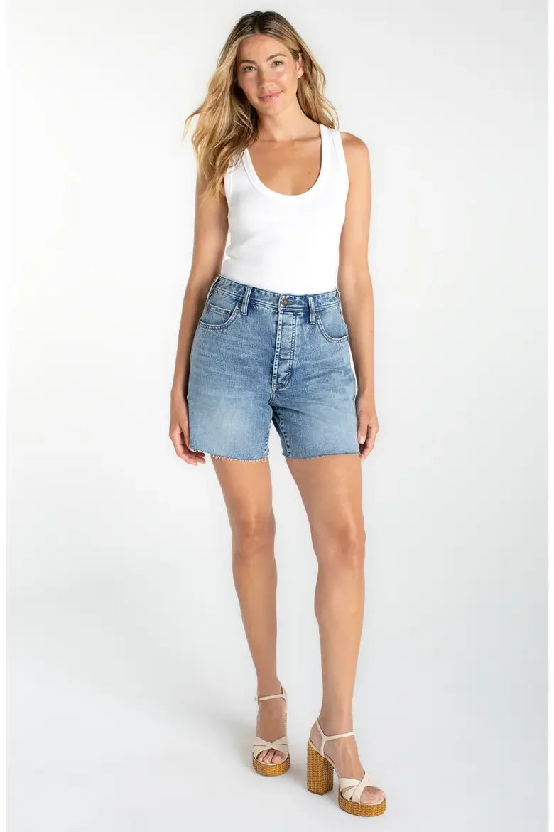 LP- High Waist Cutoff Denim Shorts-Manhattan