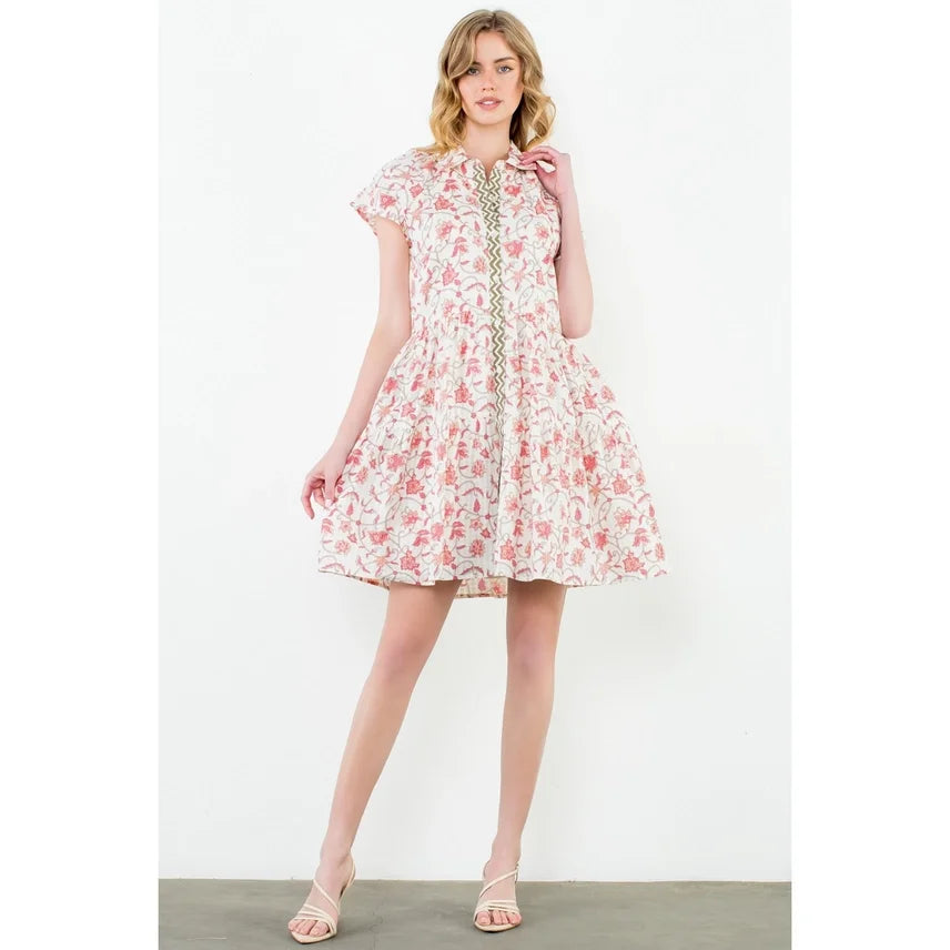 Laura Dress: Cream Floral Button-Up Dress from a Port Aransas boutique, perfect for beach outings and curvy plus size fashion.