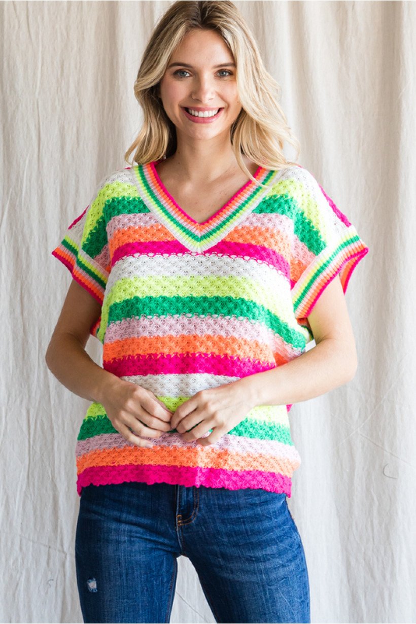 BRIGHTS STRIPED SWEATER showcasing vibrant colors, perfect for summer outfits Texas from Raggdoll Boutique.