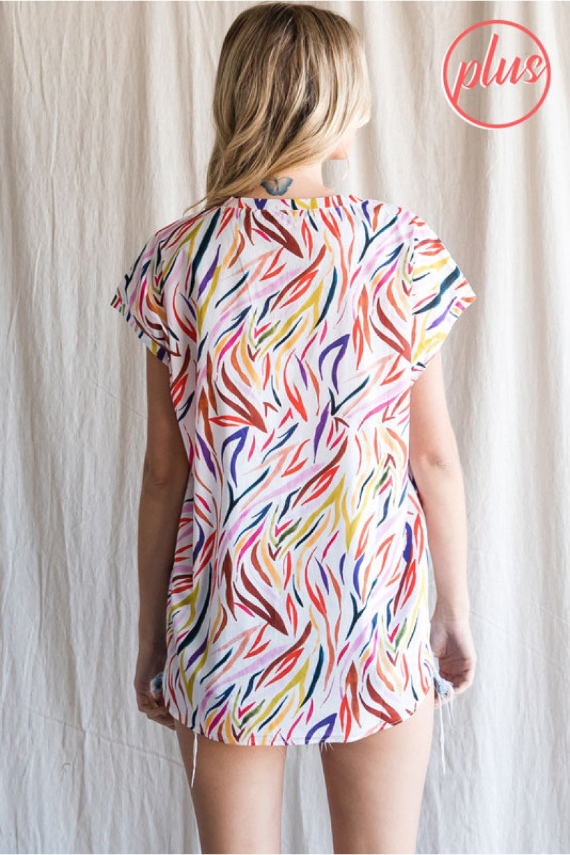 PLUS MULTI AND WHITE TOP from Raggdoll Boutique, summer outfit in trendy coastal style, perfect for vacation wardrobe.