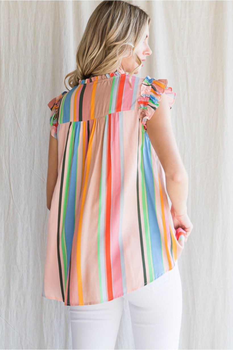 Blush, Blue, Mint Striped Top from Raggdoll Boutique, trendy coastal style for vacation wardrobe, summer outfits Texas