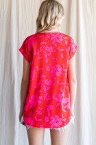 Back view of the RED AND PINK FLORAL TOP featuring a vibrant floral design, perfect for summer outfits Texas.