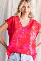 RED AND PINK FLORAL TOP from Raggdoll Boutique, perfect for trendy coastal style and summer outfits Texas.