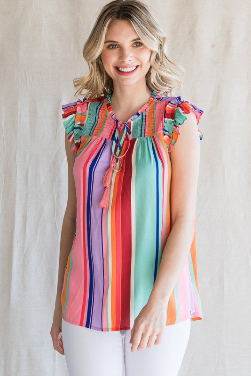 MULTI-STRIPE TOP from Raggdoll Boutique, perfect for summer outfits Texas and trendy coastal style.