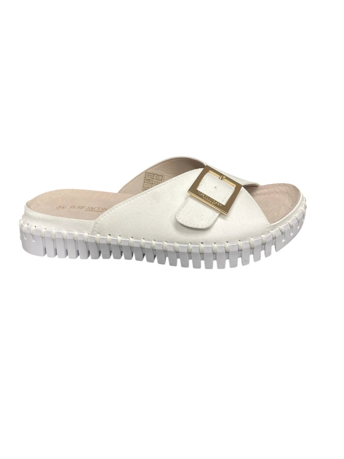 Ilse Jacobsen One-Buckle Sandal in White, perfect for beach outings and summer style, available at Port Aransas boutique.