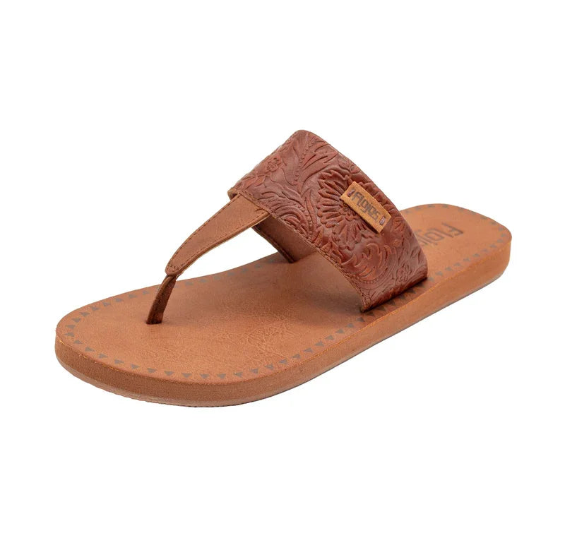 Flojos Grace women's hooded sandal in Tobacco, perfect for coastal boutique clothing and summer beach outfits.