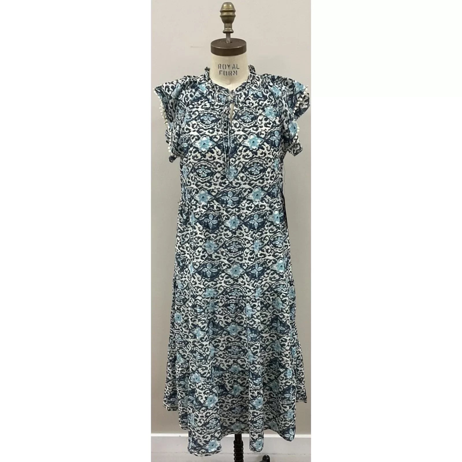 THML PRINT TIERED MIDI DRESS (BLUE) from Raggdoll Boutique, perfect for summer outfits Texas and coastal fashion style.