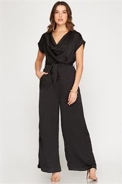 Classic! Black Satin Jumpsuit from Raggdoll Boutique, perfect for trendy coastal style and summer outfits Texas.