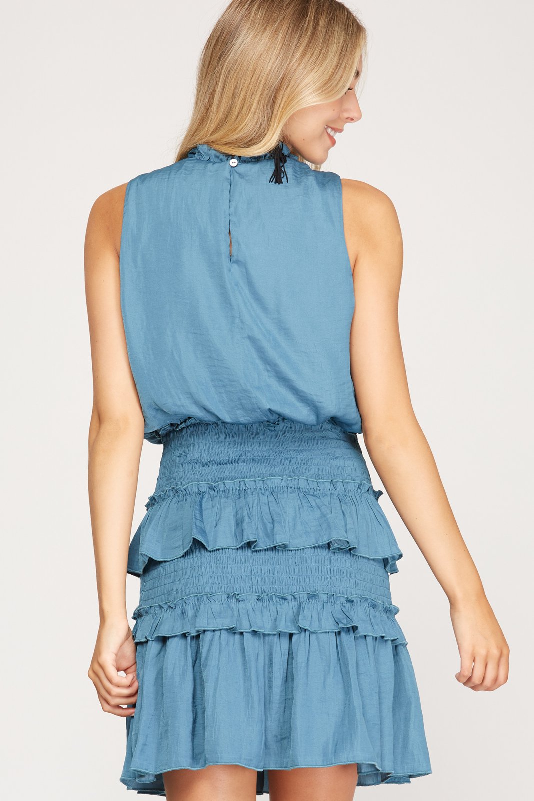EASY TO LOVE TEAL DRESS WITH RUFFLE DETAIL from Raggdoll Boutique, perfect for summer outfits Texas.