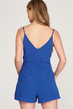 Back view of the ROYAL BLUE CLASSIC ROMPER from Raggdoll Boutique, showcasing trendy coastal style.